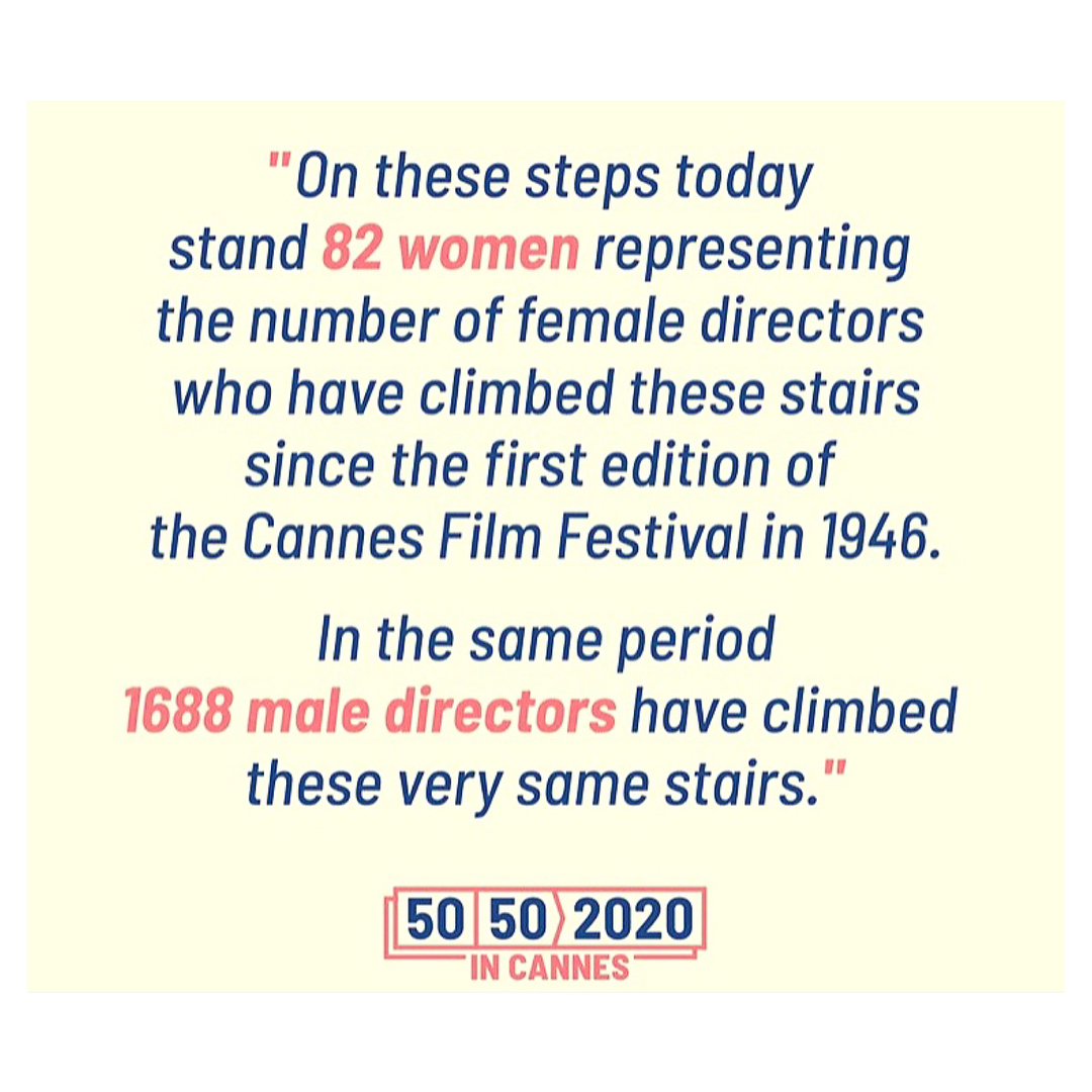 13 mei: Yesterday, 82 women gathered on the steps of the @festivaldecannes to symbolize the number of women who have been featured in the festival’s competition over its 71-year history. I am proud to be part of this action with @5050x2020 #TIMESUP ••• Repost: @timesupnow 
____
Women are not a minority in the world, yet the current state of our industry says otherwise,” Blanchett said, reading from a statement written by her and legendary director Agnes Varda, who delivered the speech in French. “As women, we all face our own unique challenges, but we stand together on these steps today as a symbol of our determination and our commitment to progress. We are writers, we are producers, we are directors, actresses, cinematographers, talent agents, editors, distributors, sales agents, and all of us are involved in the cinematic arts. And we stand today in solidarity with women of all industries.
_
We expect our institutions to actively provide parity and transparency in their executive bodies and provide safe environments in which to work,” Blanchett continued. “We expect our governments to make sure that the laws of equal pay for equal work are upheld. We demand that our workplaces are diverse and equitable so that they can best reflect the world in which we actually live. A world that allows all of us in front and behind the camera, all of us, to thrive shoulder to shoulder with our male colleagues.
_
The stairs of our industry must be accessible to all. Let’s climb.
