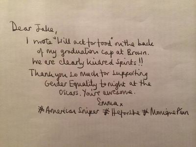 22 februari: @JakeMcDorman #HeforShe @MONIQUEPEAN #OscarsCufflinks 
