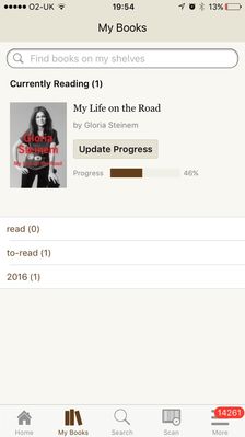 12 januari: Loving this 'update your progress' situation on 'Our Shared Shelf' #motivated 
